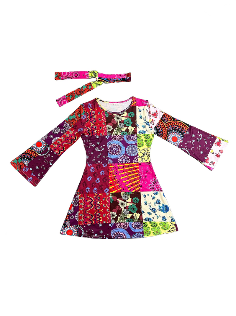 Neu Damen Festliche Vintage Hippie Kleidung Damenkleid mit Kopftuch_voghion.com