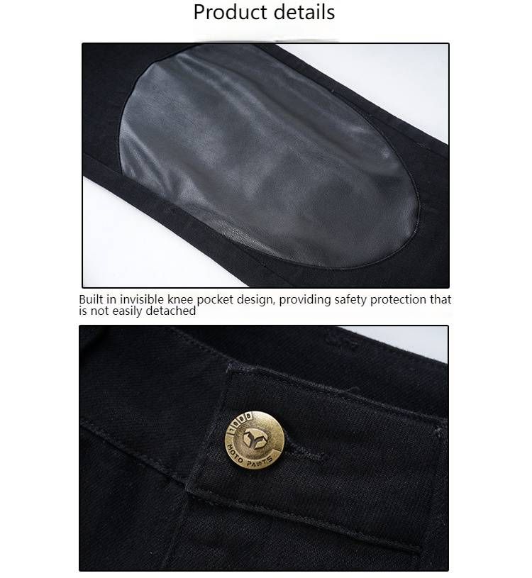 Pantaloni da motociclista unisex in pelle PU con protezione per le ginocchia - Stile denim elasticizzato slim fit per uomo e donna_voghion.com