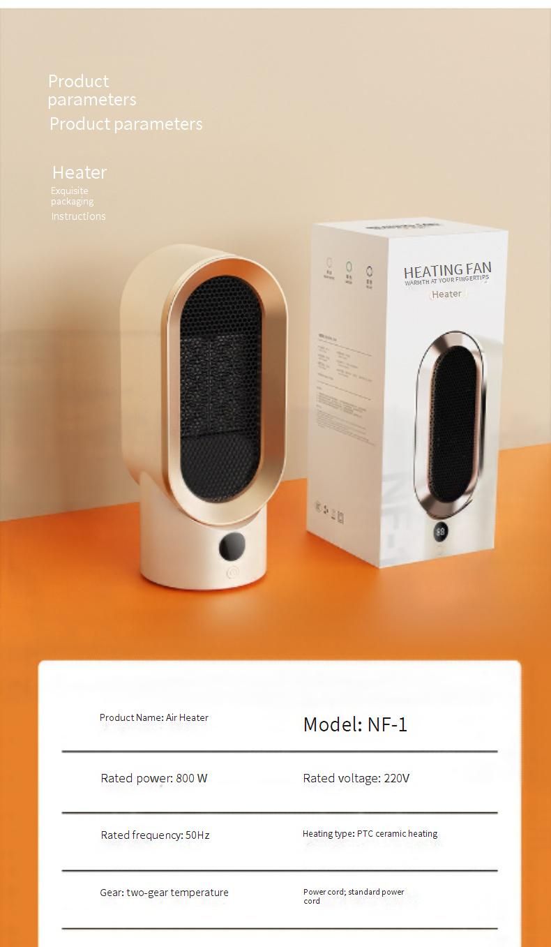 Portable Ceramic PTC Space Heater With Overheat & Tip-Over Protection, 800W Fast Heating For Home/Office, Quiet Desktop Warm Air Fan_voghion.com