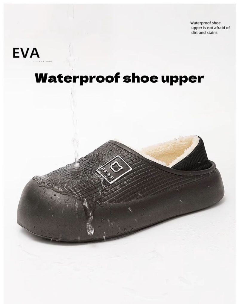 Wasserdichte Baumwollpantoffeln für weibliche Paare, Winterhaus, Innenbereich, rutschfeste Plüsch-Teddybärtasche mit dicken Sohlen aus Baumwollschuhen_voghion.com