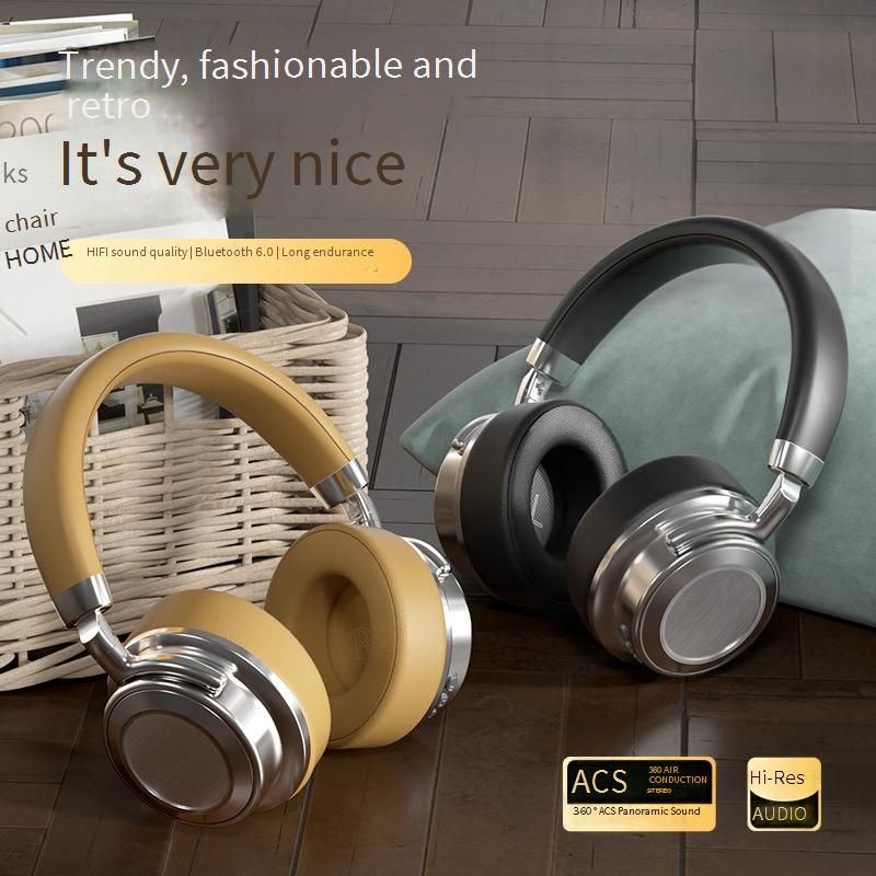 CR-9 Retro Wireless Bluetooth Headphones 6.0, Over-Ear Headset With Metal Frame, Lightweight & Comfortable, IPX4 Water-Resistant, 8H Playtime,_voghion.com