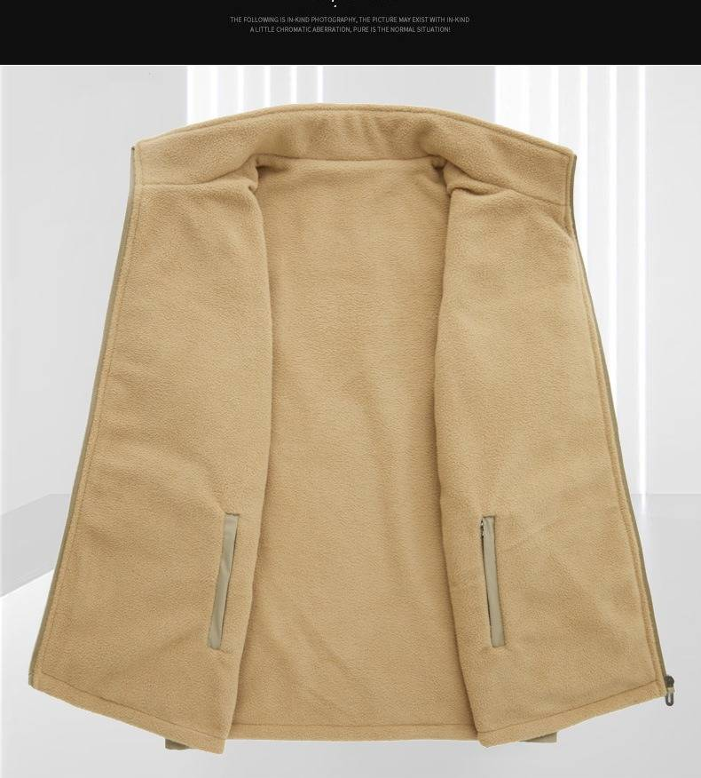 Colete masculino reversível de lã com vários bolsos, jaqueta casual para pesca e atividades ao ar livre em todas as estações._voghion.com