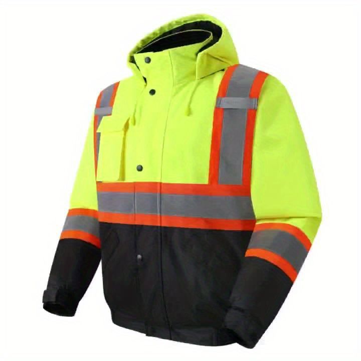 PYOTROS High Visibility Jackets Men, Waterproof Safety Pockets, Reflective Bomber Jacket With Black Bottom, Hi Vis_voghion.com