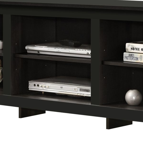 Benito Black 70'W TV Stand With Open Shelves And Cable Management_voghion.com