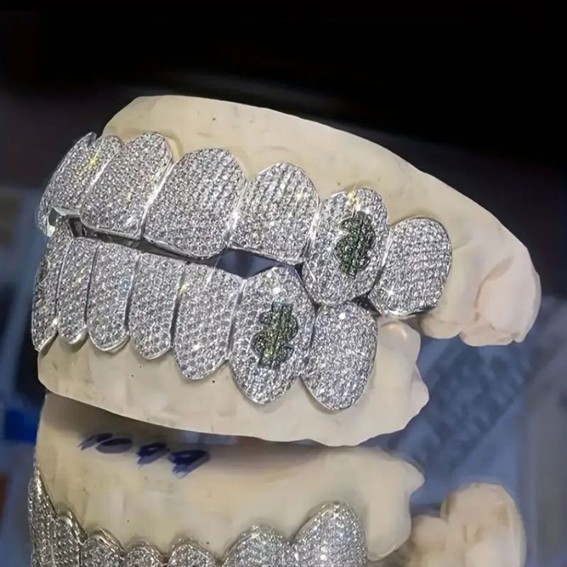 Hot Selling Hip-Hop Black Dollar Dia-Studded Eight-Tooth HIPHOP Copper Zircon Full Dia Bracelet Jewelry_voghion.com
