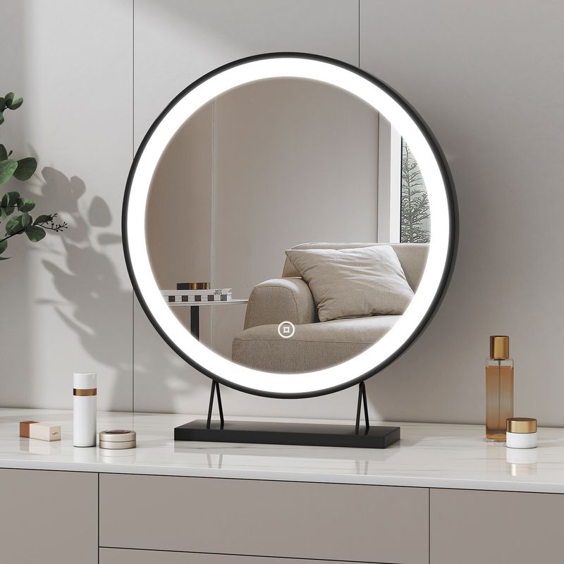 Hollywood Tabletop Vanity Makeup Mirror Dimmable LED 3 Light Colors Touch_voghion.com