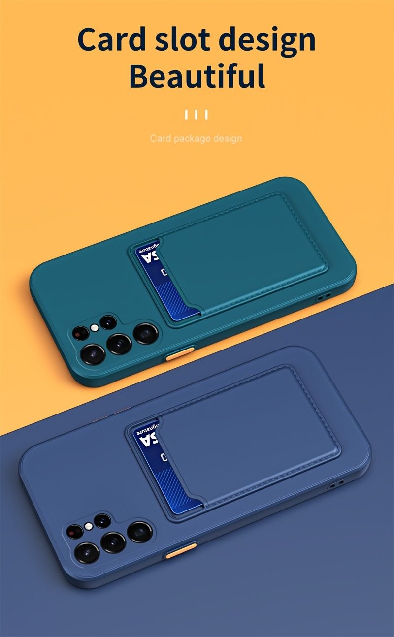 Samsung Galaxy S24 Ultra/S23 Elegant Silicone Case with Card Holder - Color Block Design, Air Cushion Shock Absorption_voghion.com