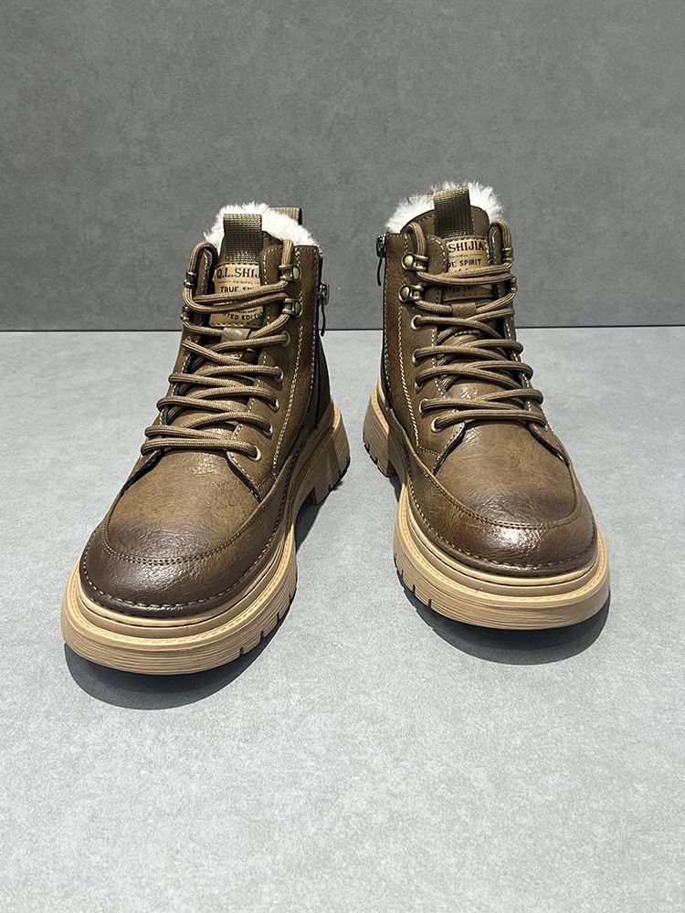 Winter Thickened Snow With Fleece Lining, Warm Large Cotton Boots, Men's Genuine Leather High-top Thick-soled Non-slip_voghion.com