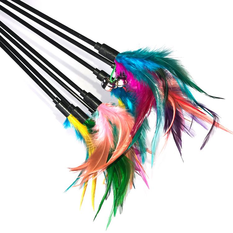 Pet Cat Toy Bell Long Rod Colorful Feather Teaser Wand Scratch And Bite Resistant Boredom Relief_voghion.com