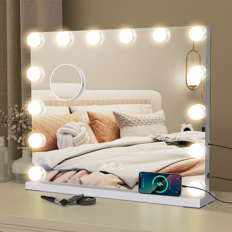 14 Lights Hollywood Mirror Vanity Make Up Mirror With LED Bulb USB 50*40cm_voghion.com