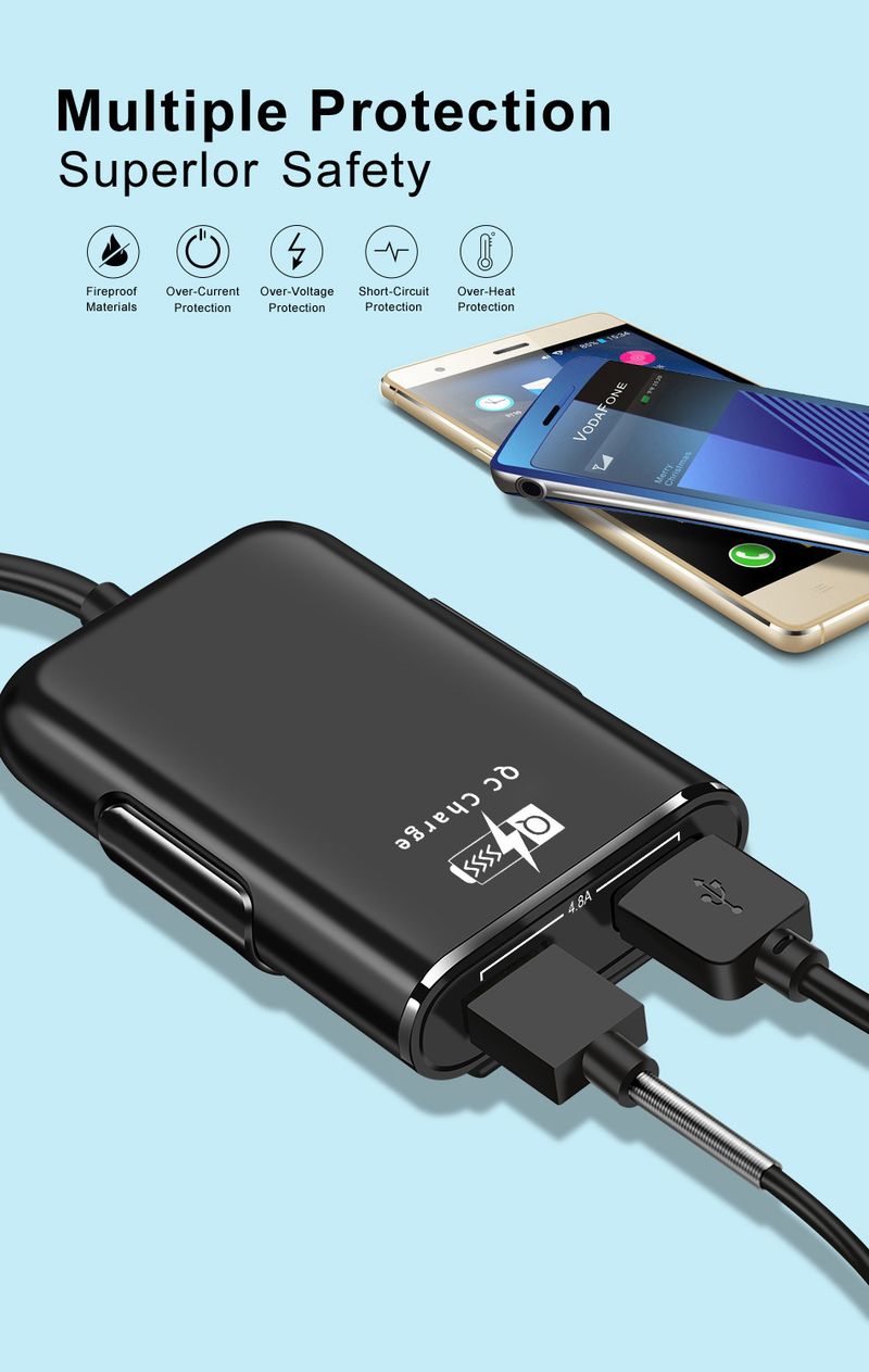 Music Festival  One to four 4USB wired fast charging with 4-port multi port 4-in-1 car charger for front and rear seats_voghion.com