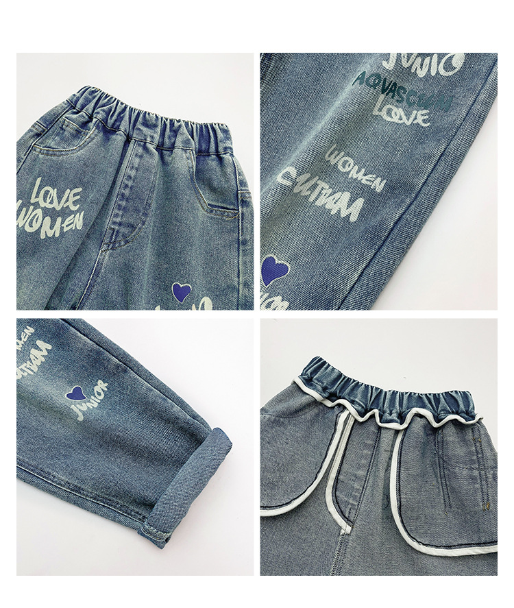 Baby Clothing Boys modes mīkstas džinsa bikses bērniem ar burtu apdruku_voghion.com