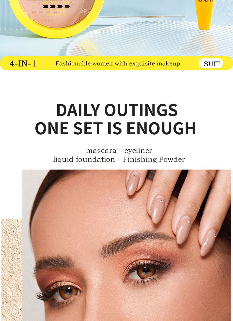 Make-up-Sets Neues 4-in-1-Konturpuder-Concealer-Flüssiggrundierung Mascara-Eyeliner-Set Vier-in-Eins-Make-up-Set_voghion.com