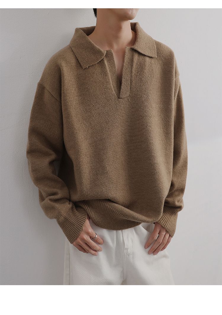 Pull à col Polo pour hommes, vêtements légers, tendance rétro, marque, ample et chaud, à revers_voghion.com