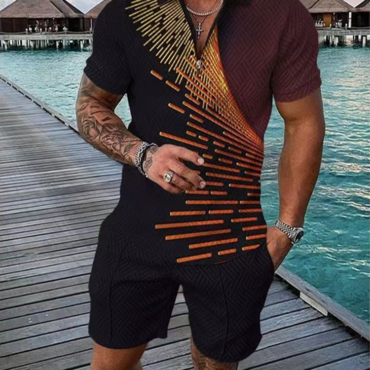 Neues, beliebtes Poloshirt-Set mit Aufdruck für Herren, lässiges All-Match-T-Shirt mit Kapuze und Kragen, bequem, leicht, chinesischer Herkunft_voghion.com