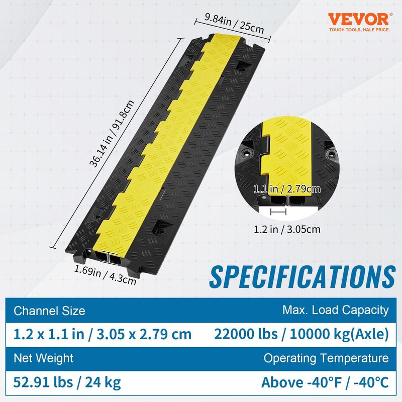 VEVOR 5PCs Cable Protector Ramp 2Channel 22000lbs Load TPU Wire Cable Cover Ramp_voghion.com