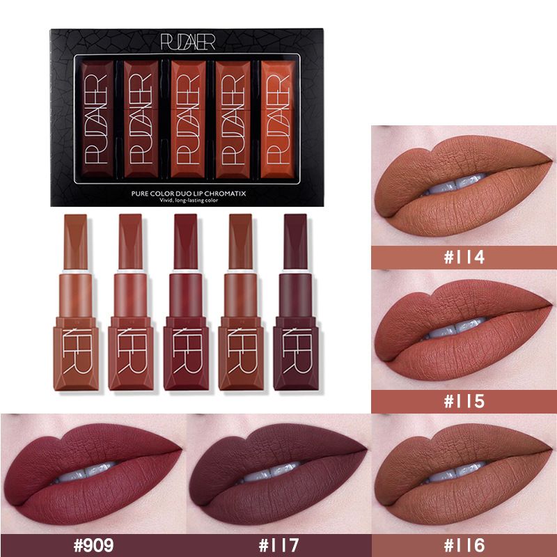 Set di 5 rossetti gloss labbra color zucca opaco e terroso Pudaier Makeup_voghion.com