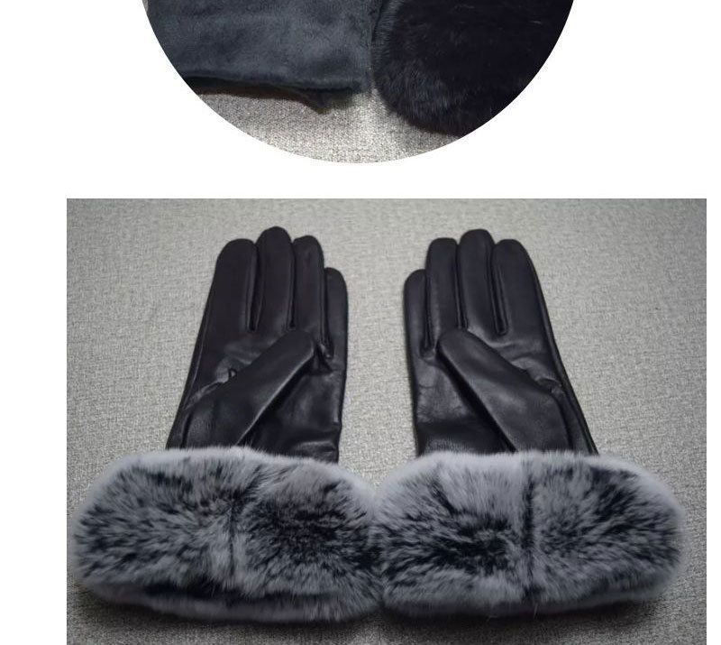 Women's Winter Leather Gloves With Fleece, Touchscreen, Rex Rabbit Fur Trim, Cycling, Cold-Proof, Warm, Sheepskin,_voghion.com