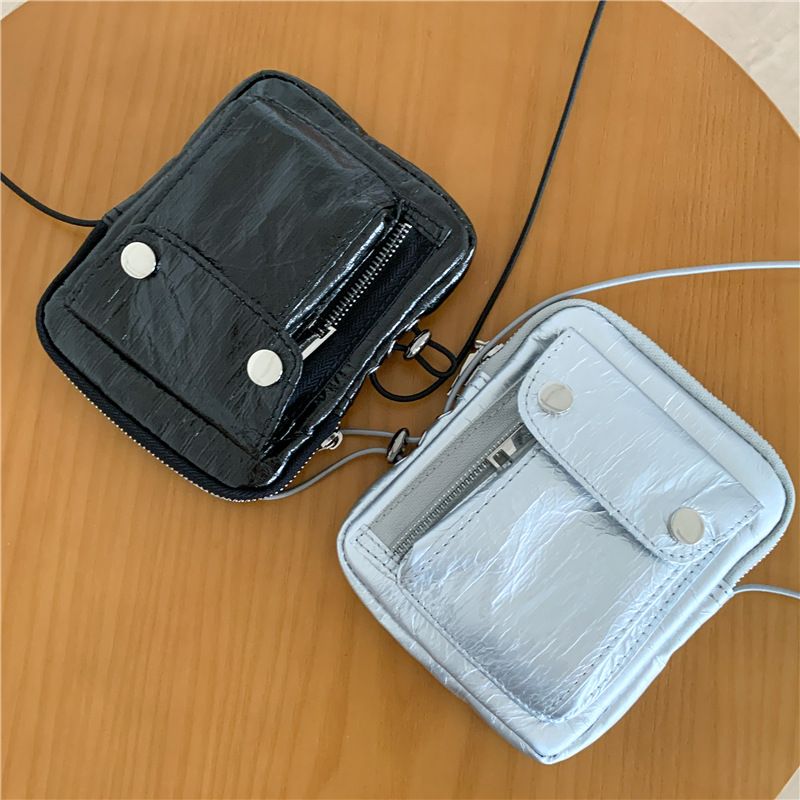 Compacte zilveren ritsborsttas, niche, high-end heuptasje, modieuze mini-telefoontas_voghion.com
