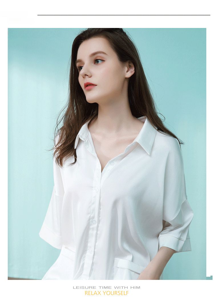 Chemise de nuit blanche sexy et fine en soie glacée, style boyfriend, longue et décontractée, mais charmante_voghion.com