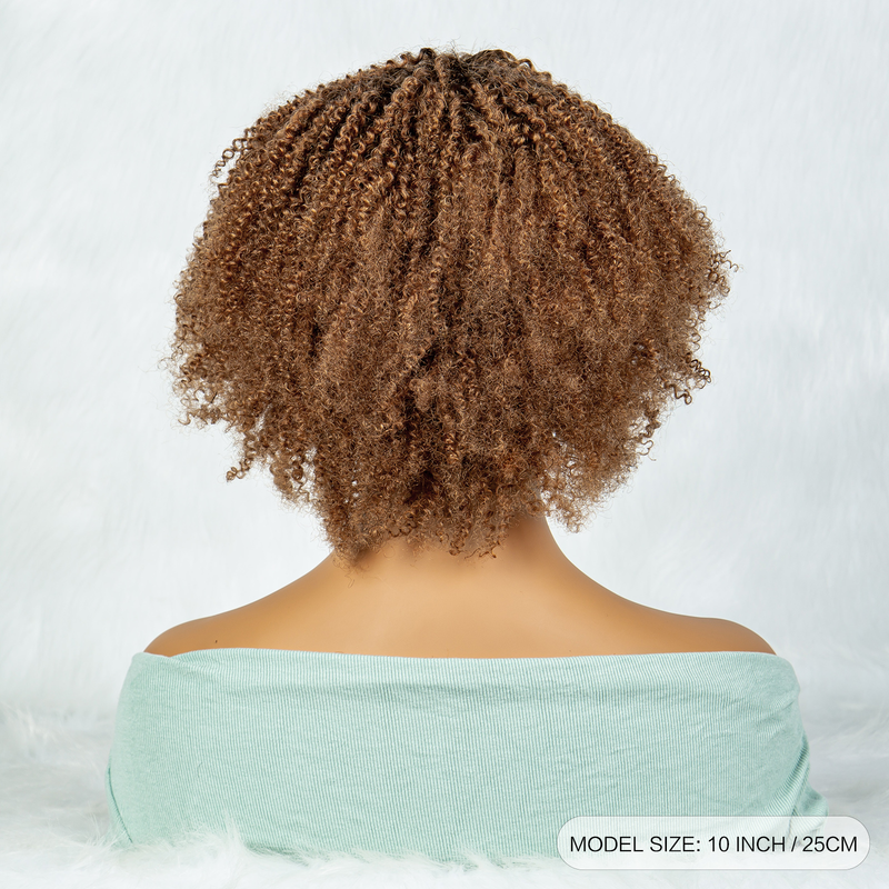 Short fluffy and breathable bob machine-made rose mesh real hair jerry curly brown and black color-blocked screw curls_voghion.com