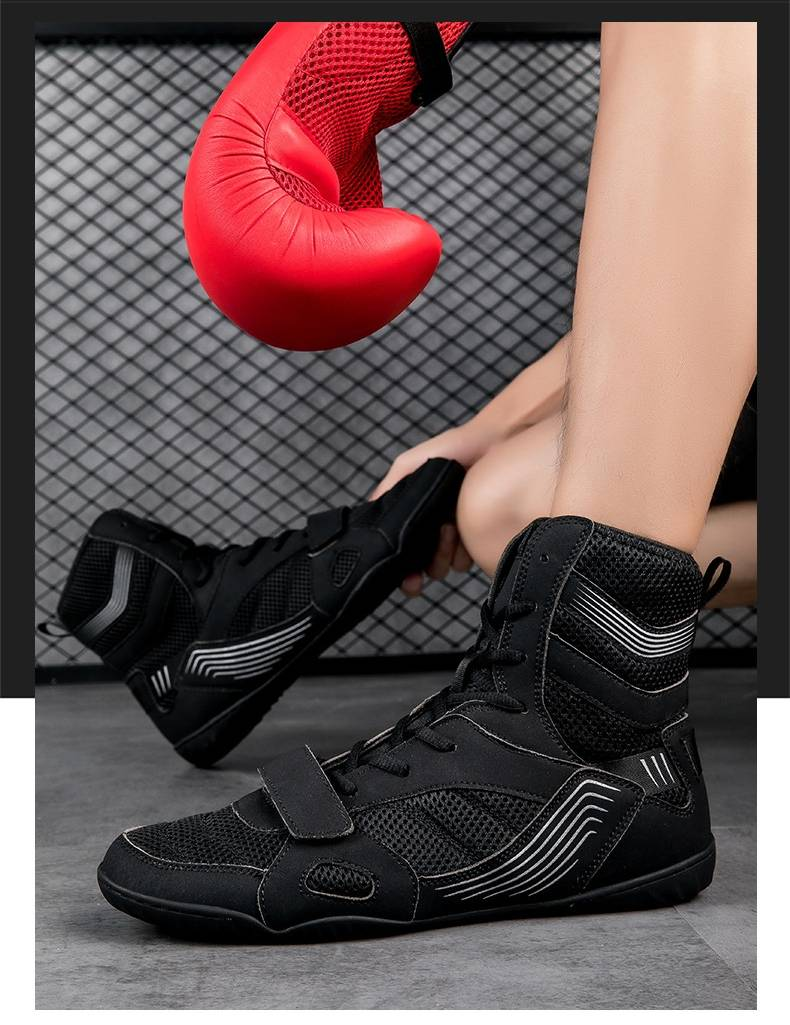Chaussures de boxe antidérapantes et anti-chute pour hommes et femmes de grande taille, chaussures de lutte d'entraînement de combat, combat Sanda léger, résistant à l'usure et antidérapant_voghion.com