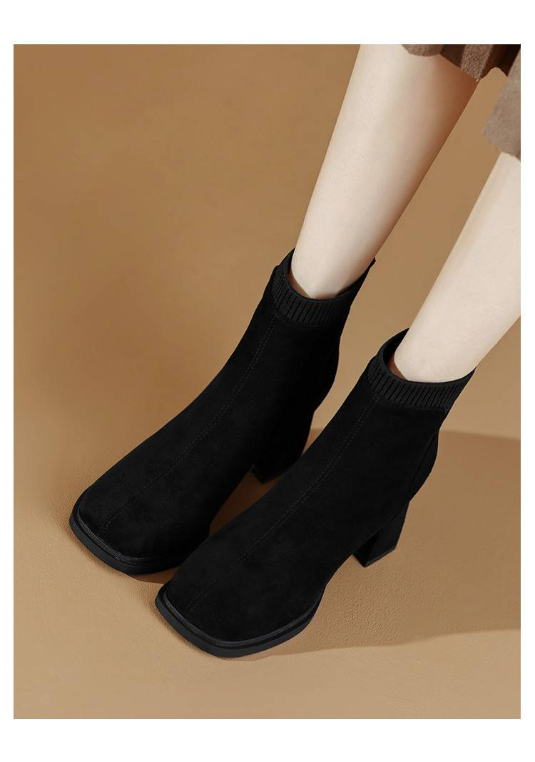 Cameido 2024 New High-heeled Boots, British-style Chunky-heeled Ankle Boots for Autumn and Winter, Fleece-lined Slim Boots for Autumn and Winter_voghion.com