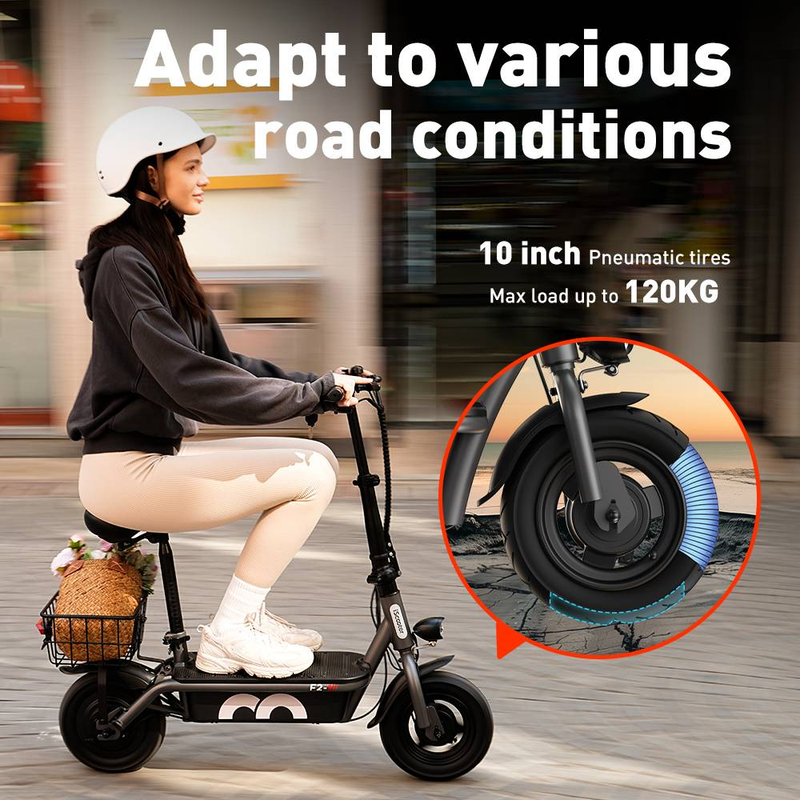 iScooter F2 500W Faltbarer Elektroroller mit Sitz für Erwachsene, 10-Zoll-Pendler-Escooter mit Korb und breiten Pedalen, 36V7.8Ah_voghion.com