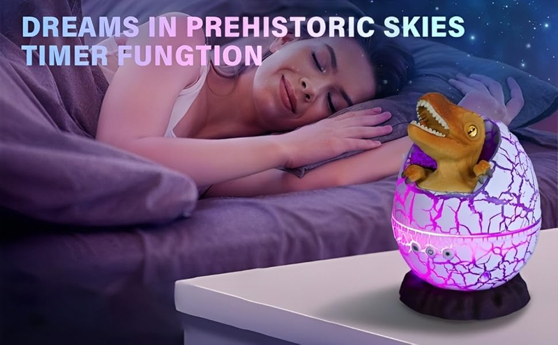Lámpara de proyección de estrellas y luz nocturna con forma de huevo de dinosaurio, alimentada por USB, con control remoto y temporizador, altavoz Bluetooth y ruido blanco._voghion.com