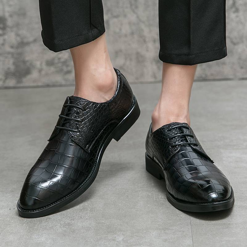 Men's Fashion Men's Shoes New Black Business Derby Shoes Lace-up Genuine Leather British Brown Banquet Dress Wedding Leather Shoes_voghion.com