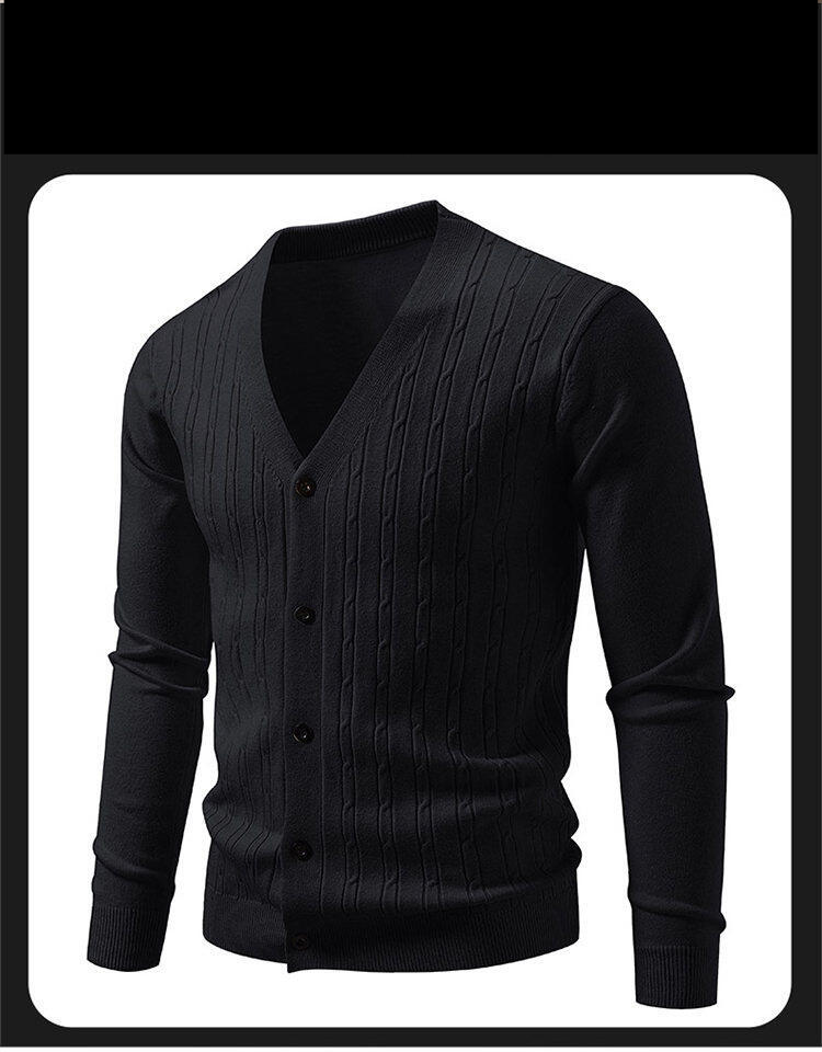 Lässiger Herren-Strickpullover – Vintage-Zopfmuster, lockere Passform, V-Ausschnitt, lange Ärmel, offene Vorderseite_voghion.com