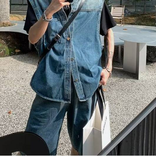 Retro Loose Fit Denim Shorts Men's Casual High Street Summer Shorts With Stretch Comfort_voghion.com