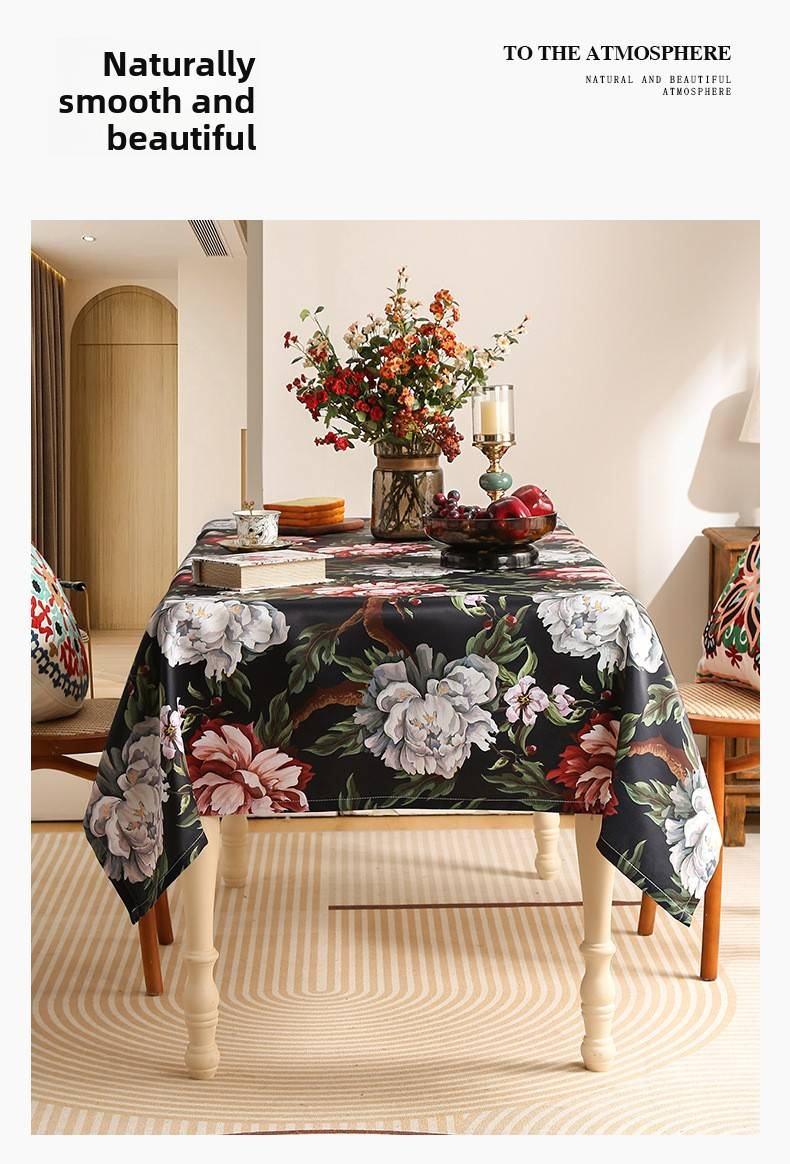 Elegante tovaglia in poliestere con motivo floreale vintage – antiscivolo, resistente al calore, copertura decorativa per sala da pranzo e cucina_voghion.com