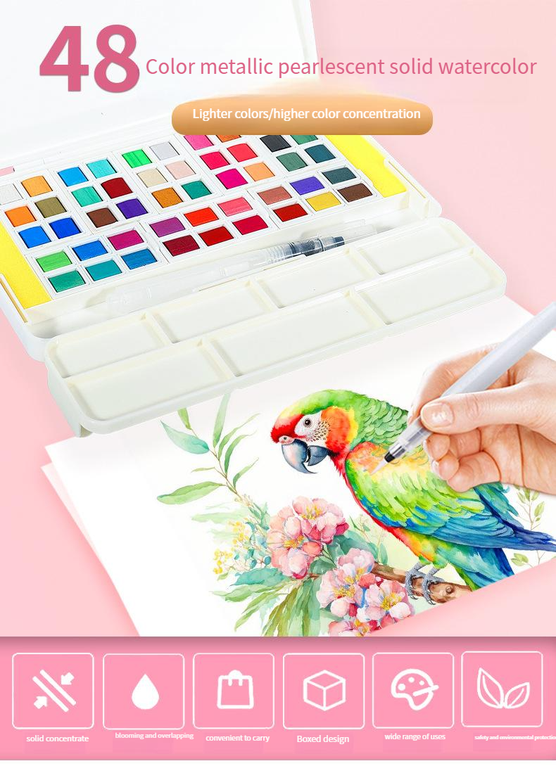 Oil Paints 48 Colors Metallic Solid Watercolor Pearlescent Pigment Set Art Dedicated Portable Watercolor Painting_voghion.com