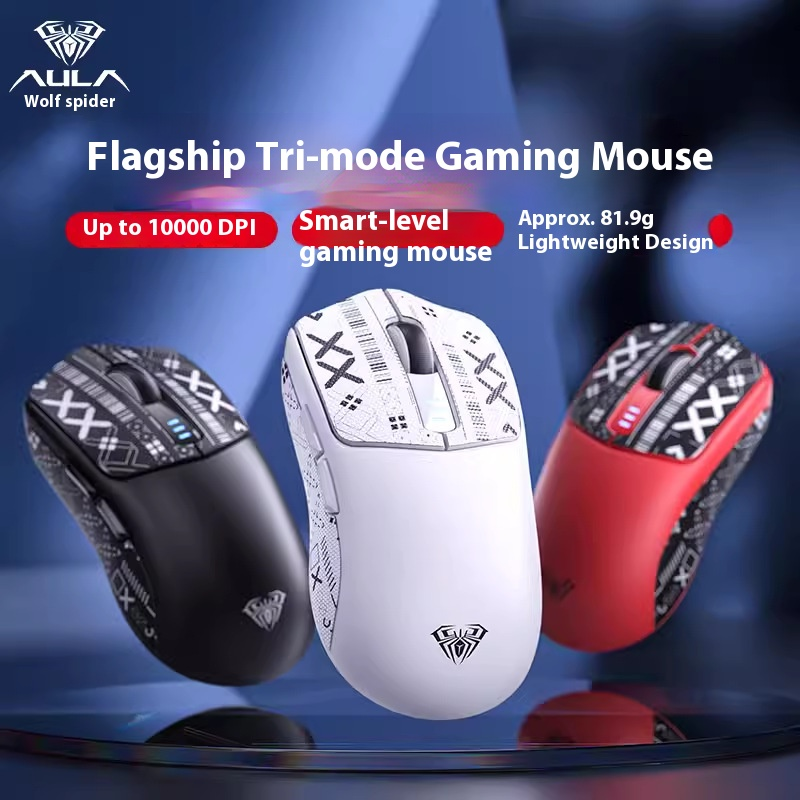 Wireless Gaming Mouse - Bluetooth/2.4G/Wired, 10000DPI, 6 Buttons, Ergonomic Design, RGB Lighting For PC (Black/White/Red/Purple)_voghion.com