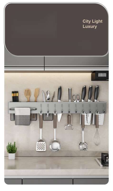 Suporte de faca espesso para parede, não perfurado, multifuncional para cozinha, com suporte de armazenamento integrado para corte_voghion.com