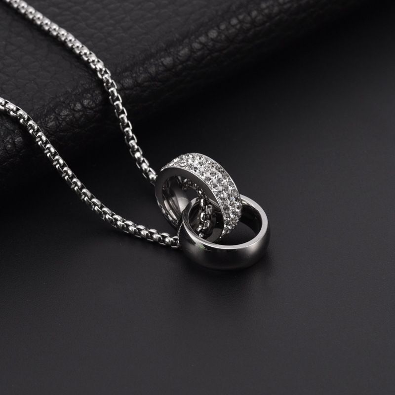 Collana con doppio cerchio in acciaio inossidabile, da uomo, con ciondolo a doppio anello, stile hip hop, alla moda, con lunga catena per maglione._voghion.com