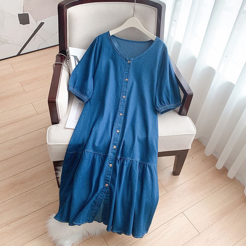 women's style V-neck denim dress_voghion.com