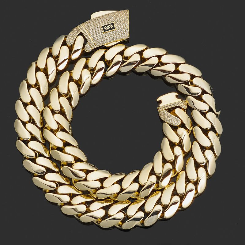 Collana da uomo Hip Hop in oro 14 carati lucido con ciondolo cubano alla moda_voghion.com