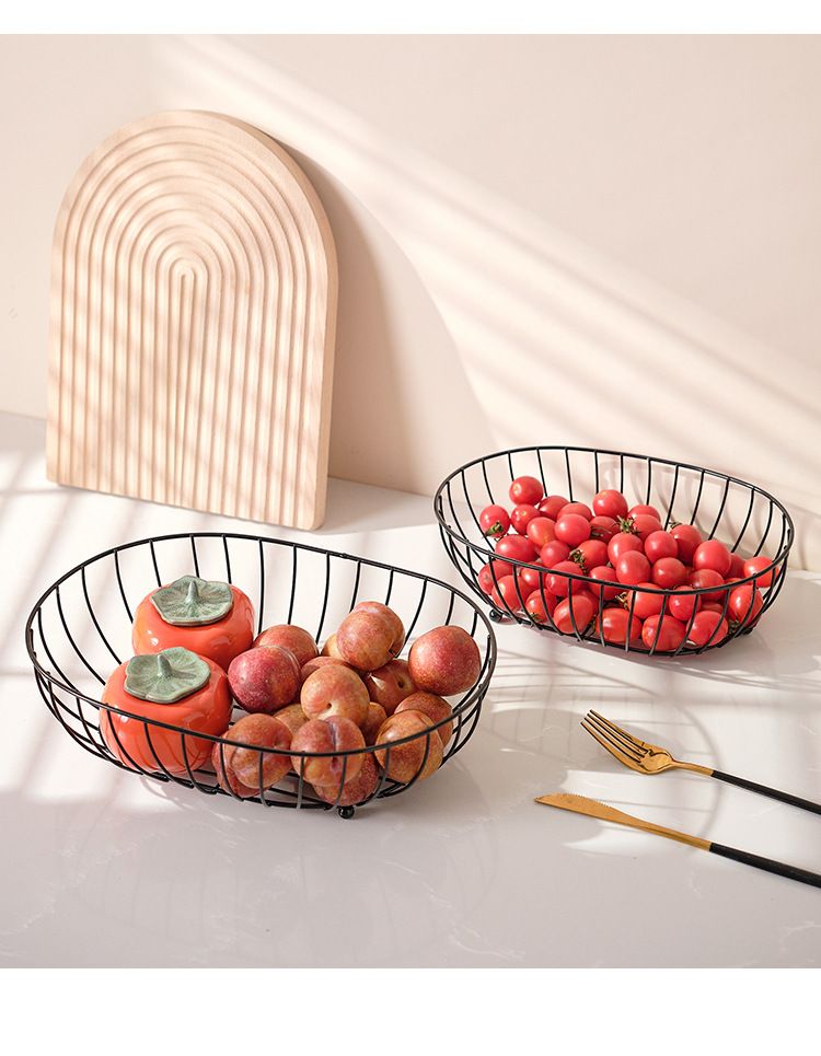 Set di cestini per la frutta in ferro geometrico moderno - 3 vassoi da portata per tavolino da caffè, arredamento scandinavo per la casa (nero/oro, piccolo/medio/grande)_voghion.com