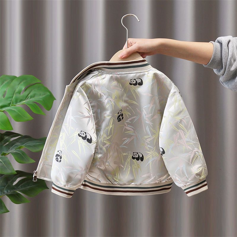 Giacca da baseball per bambini con motivo jacquard panda - Elegante capospalla primaverile per bambini (90-150 cm) Tendenze moda_voghion.com