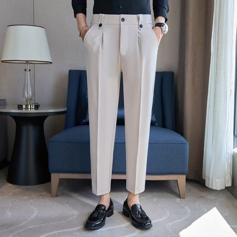 Light luxury casual trousers men's high sense of British style piya men's light familiar style suit cone formal trousers_voghion.com