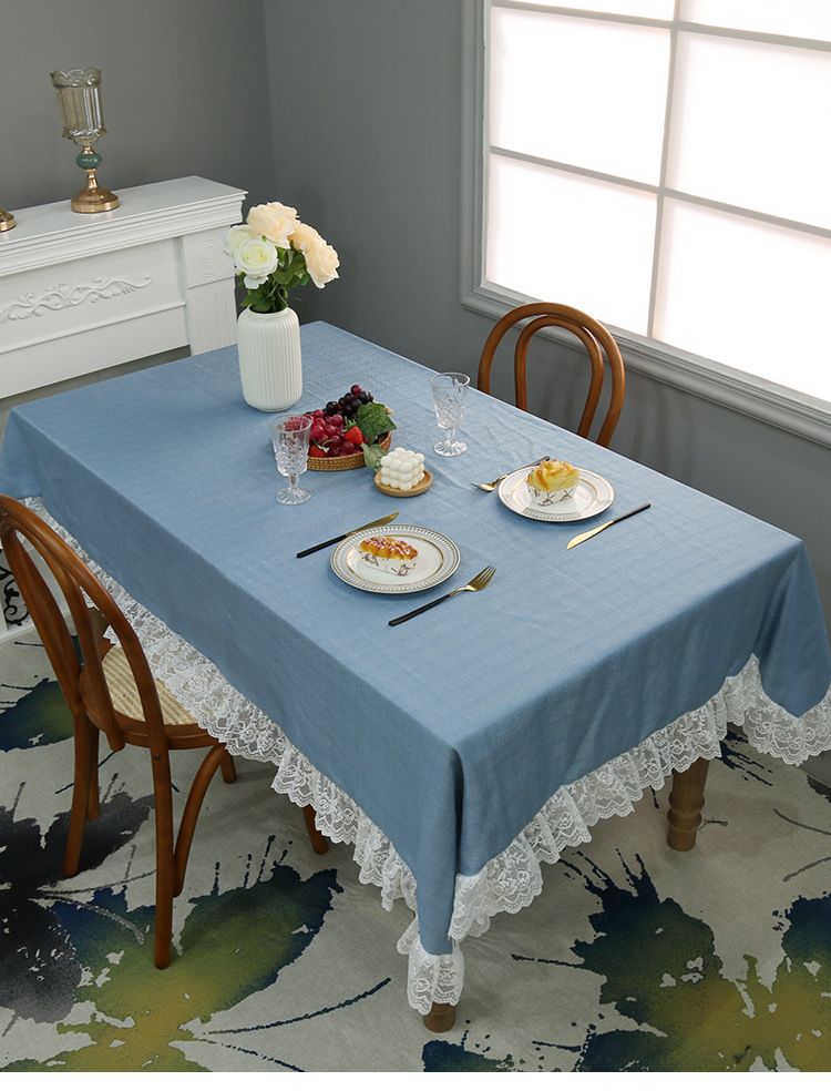 Nappe en organza froissé d'inspiration bohème avec bordure en dentelle - Housse de table rectangulaire et écharpe de table basse, infroissable_voghion.com
