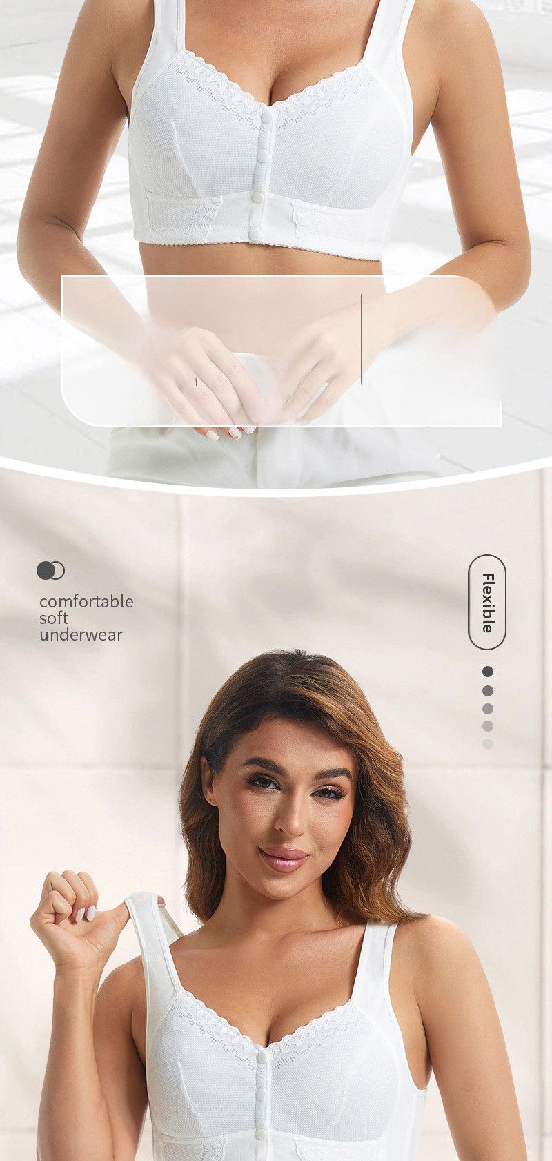 Prekogranično donje rublje s prednjom kopčom za žene, mekani pamučni grudnjak u stilu prsluka za srednje i starije osobe, kolekcija grudi plus size bežično donje rublje za žene_voghion.com