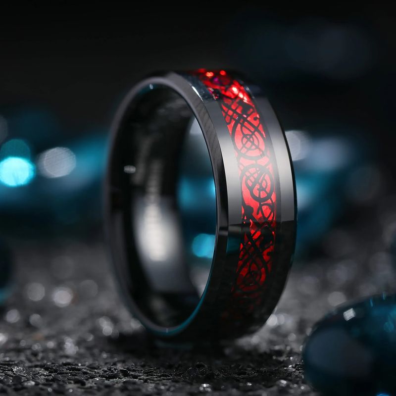 Vendite calde Moda 8mm Nero Tungsteno Nozze Celtico Drago Intarsiato Zircone Anelli In Acciaio Inossidabile per Uomo Anello Blu Fibra di Carbonio_voghion.com