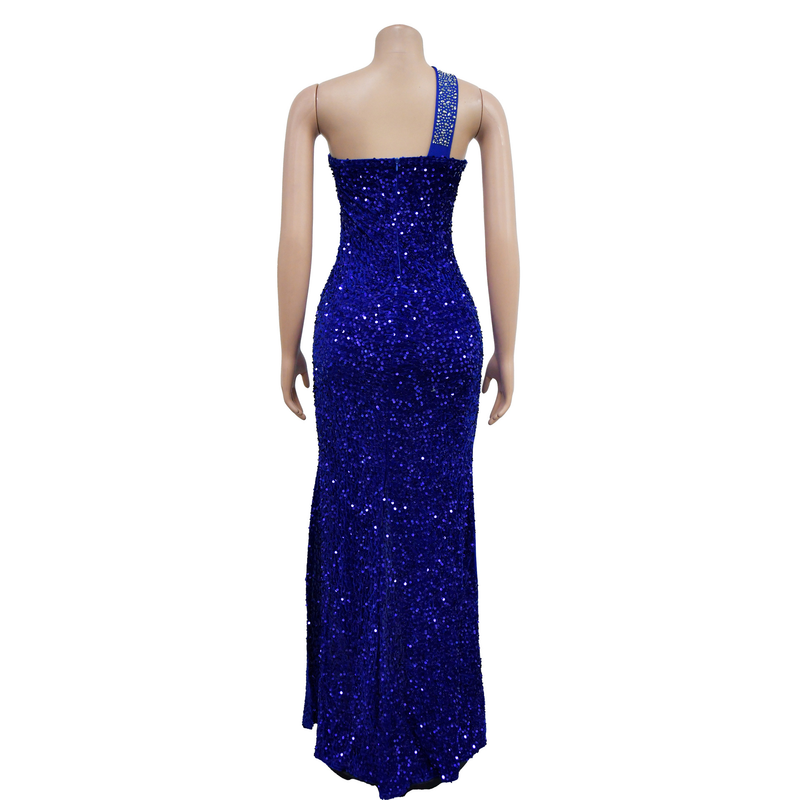 Damenbekleidung Einfarbig Hot Diamond Pailletten Ärmelloses Kleid mit langem Rock_voghion.com