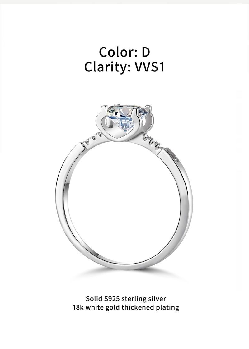 D-color Mosang Stone Female Pure Silver, Small Waist, Clad Cow Head, Four Claw Ring, Live Broadcast_voghion.com
