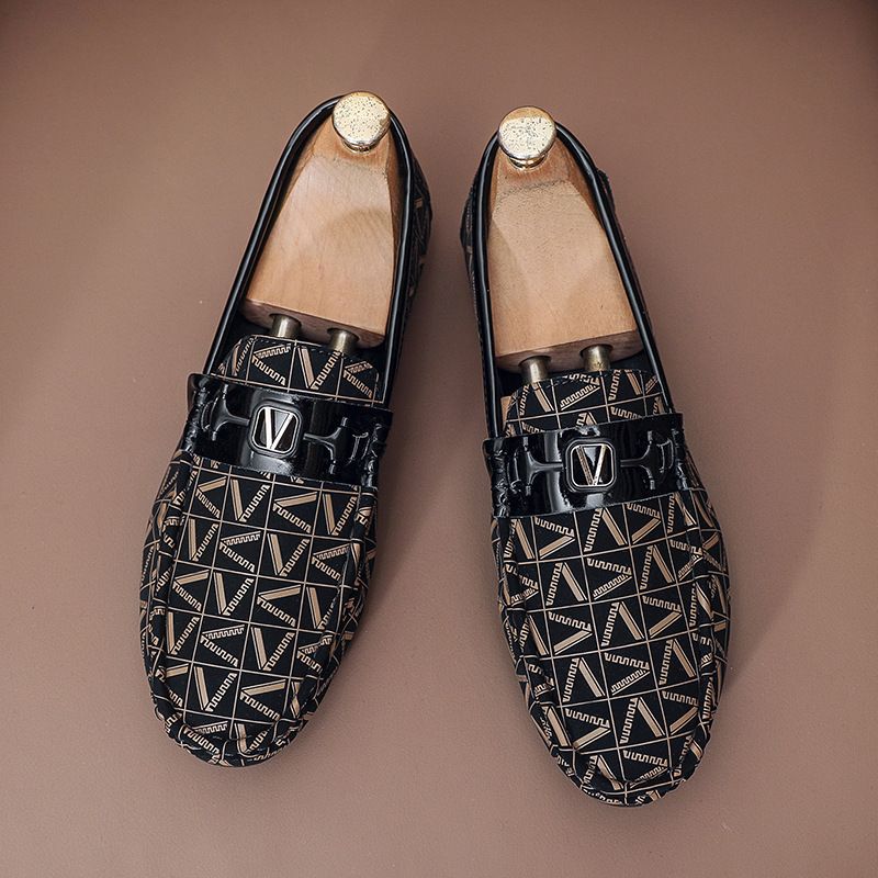 Sommer Neue Bean Casual Trendy Leder Weiche Unterseite Mode Gedruckt High-End Herren Le Fu Schuhe_voghion.com