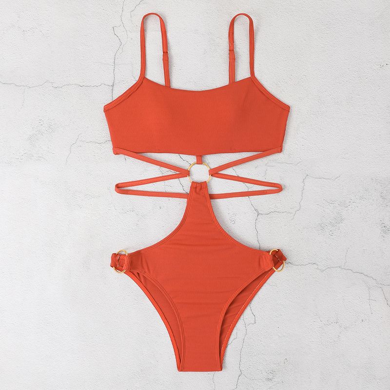 Maillot de bain une pièce Sexy, couleur unie, taille haute, Bikini, pour femmes_voghion.com