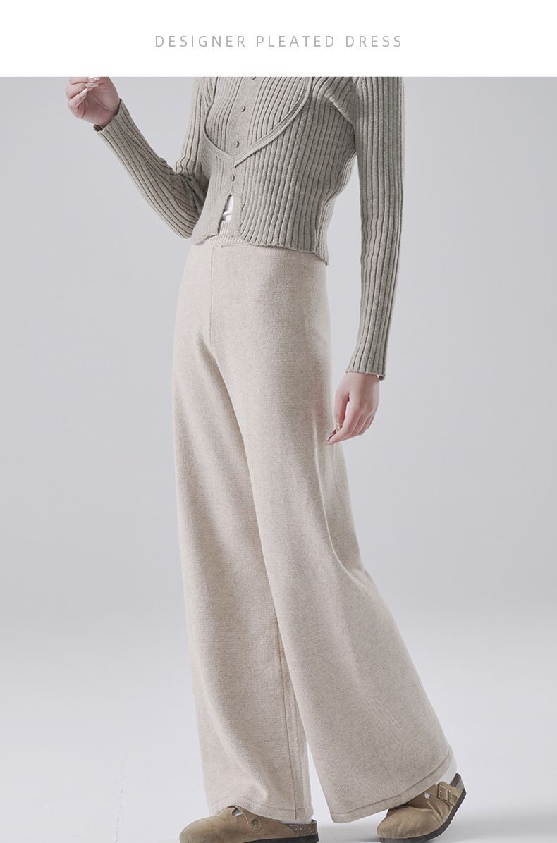 High End Wool Knitted For Women In Pring, Traight Wide Leg Pant, Elatic High Waited Looe And Lazy Tyle Floor_voghion.com